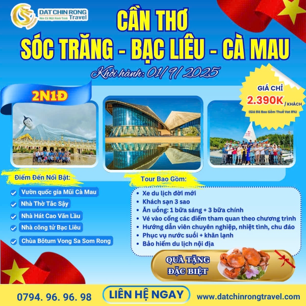 Tour Ghép Miền Tây Lễ 2/9/2025: Cần Thơ - Sóc Trăng - Bạc Liêu - Cà Mau