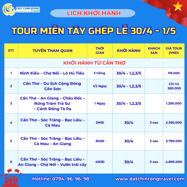 LỊCH KHỞI HÀNH TOUR MIỀN TÂY LỄ GIỖ TỔ HÙNG VƯƠNG - 30/4 & 01/5 2026
