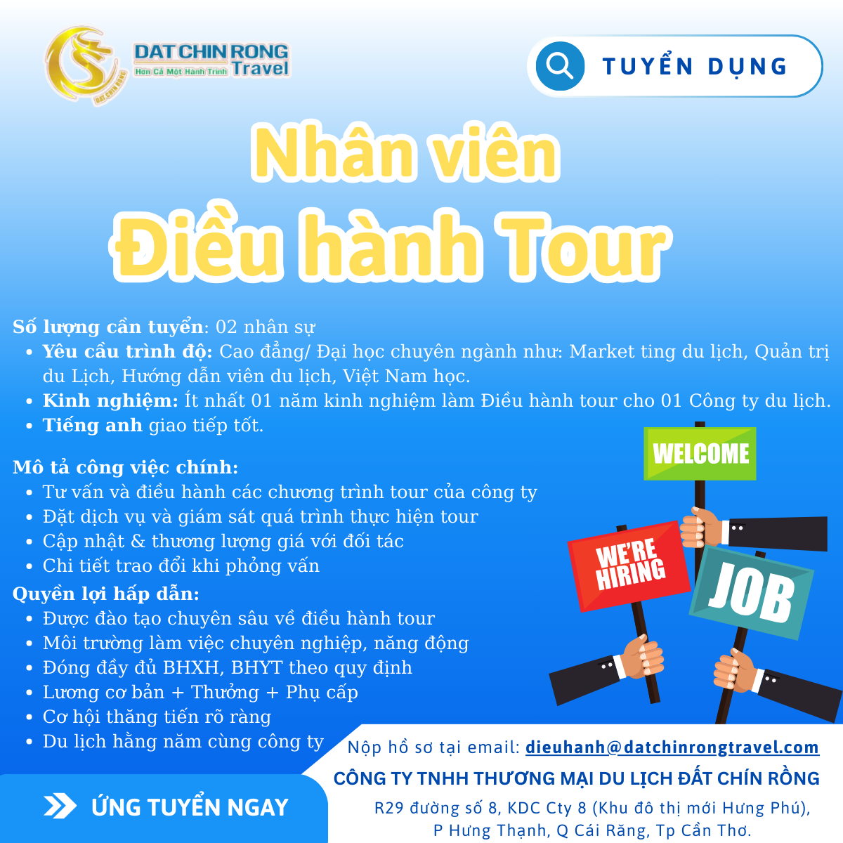 THÔNG BÁO TUYỂN DỤNG NHÂN VIÊN ĐIỀU HÀNH TOUR